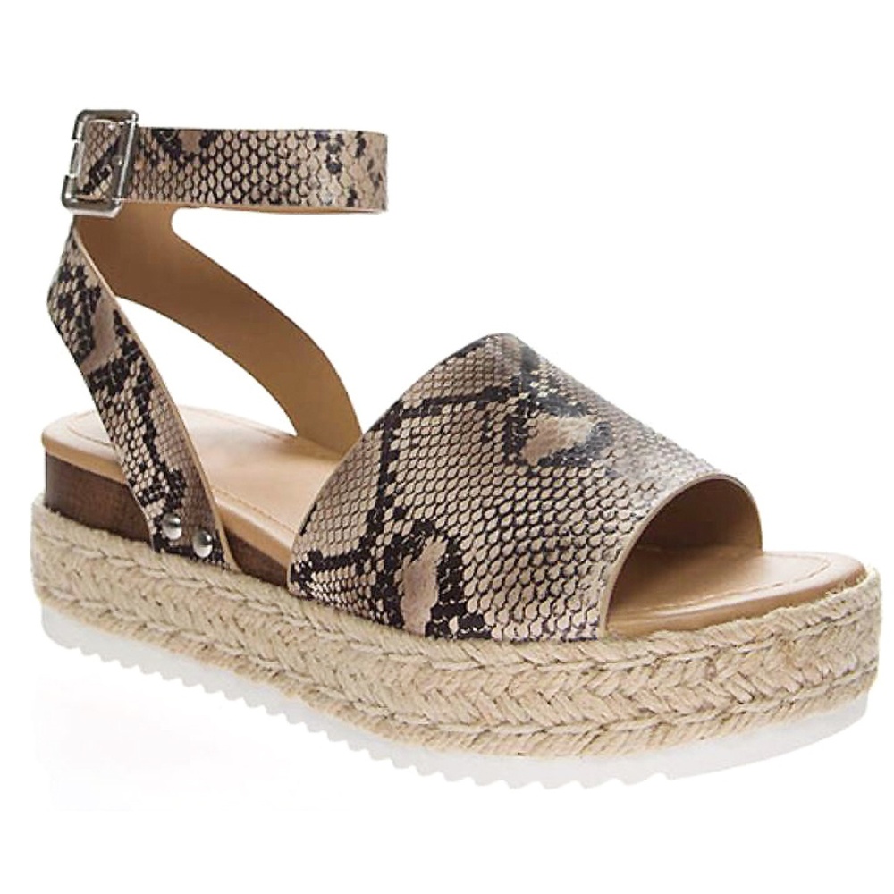New Soda Natural Python Platform Espadrille Sandal